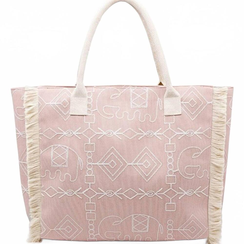 NEW 3AM BY H&D ACCESSORIES women's boho geometric elephant print fringe tote bag